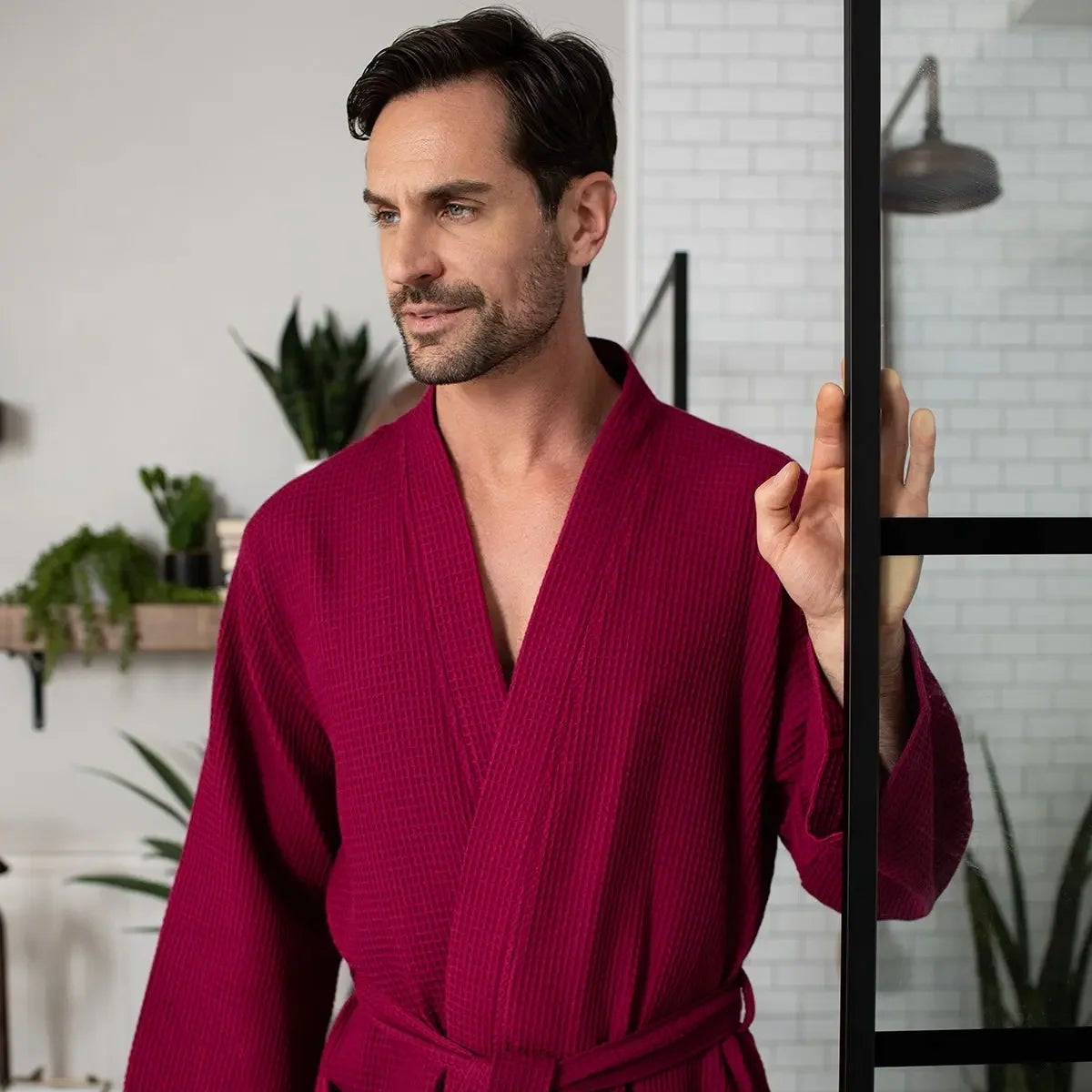 Waffle Spa Bathrobe for Men -  Absorbent, Lightweight