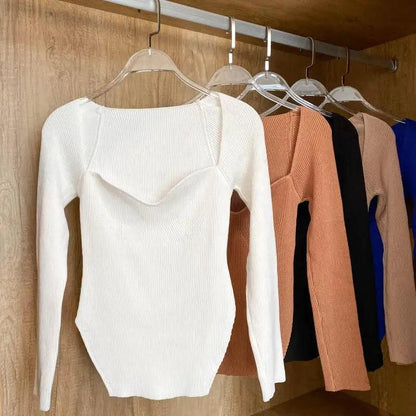 Trendy Square Collar Long Sleeve Woman's