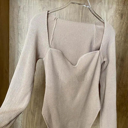 Trendy Square Collar Long Sleeve Woman's