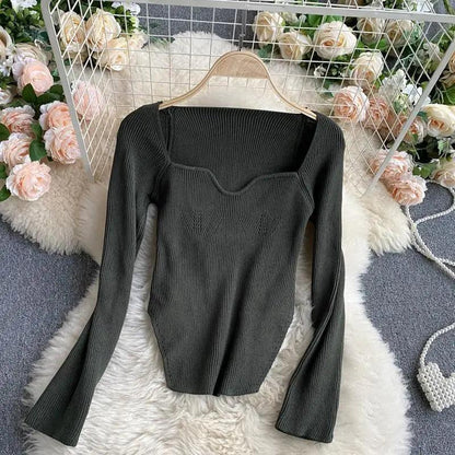 Trendy Square Collar Long Sleeve Woman's