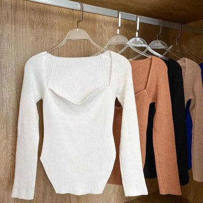 Trendy Square Collar Long Sleeve Woman's