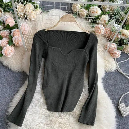 Trendy Square Collar Long Sleeve Woman's