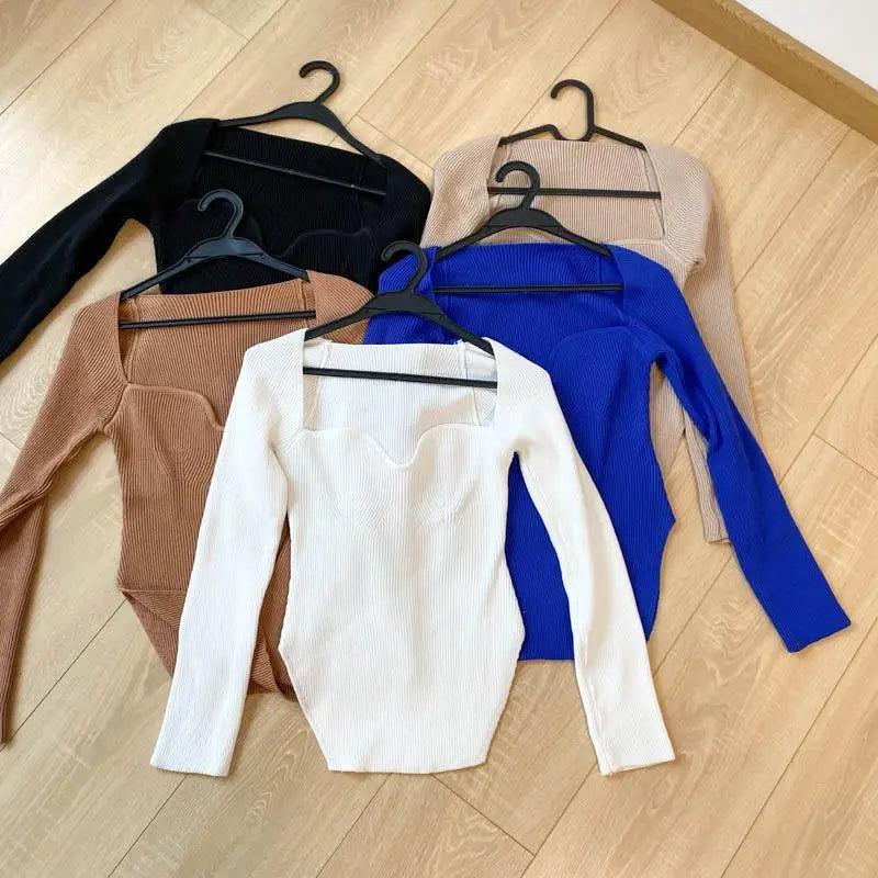 Trendy Square Collar Long Sleeve Woman's