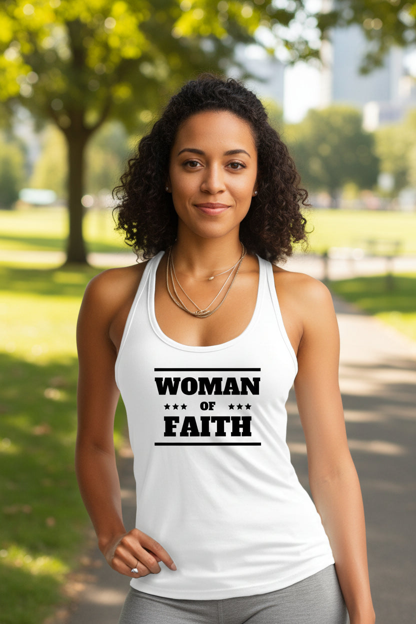 Womens Fitness Tank Top Graphic T-shirt - Woman of Faith Black